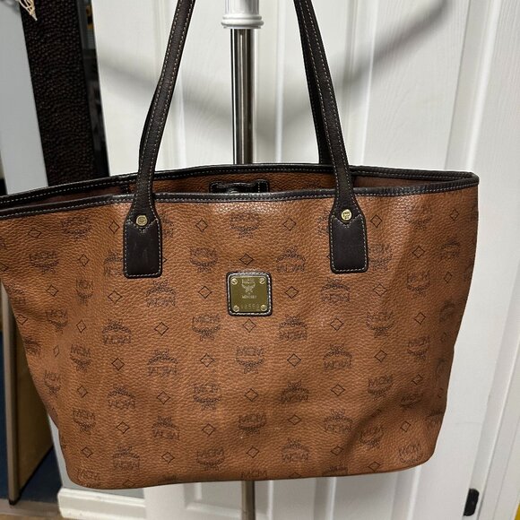 MCM Chocolate Brown Visetos Canvas Leather Pre-owned TOTE Bag - Picture 1 of 16